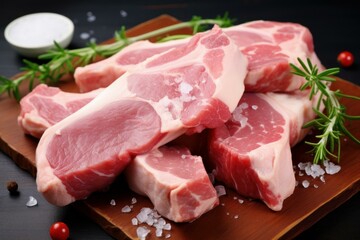 Chilled Raw pork meat. Pig rib. Generate Ai