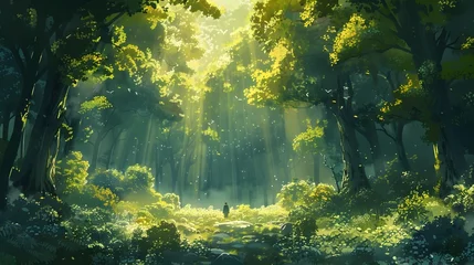 Fotobehang Enchanted Forest Pathway - An Ethereal Journey Through Nature's Serene Splendor © Bussakon