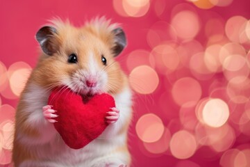Hamster Cuddling Heart: Sweet Gesture, AI Generative
