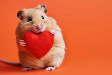 Heart-Holding Hamster Cutie: Furry Friendship, AI Generative
