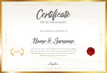Certificate with golden seal vector illustration 