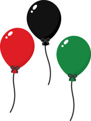 Red, black and green colored balloon icons as the colors of the Pan-African flag. For Juneteenth and Black History Month. Flat design illustration.