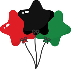 Red, black and green colored balloon icons as the colors of the Pan-African flag. For Juneteenth and Black History Month. Flat design illustration.