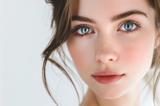 Captivating Ultra Close-Up Shot of a Radiant Young Woman with Vivid Blue Eyes and a Gentle Gaze