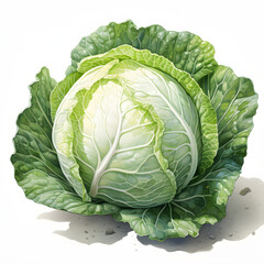 Fototapeta premium one Cabbage, vegetable, watercolor illustration, single object, white background for removing background.