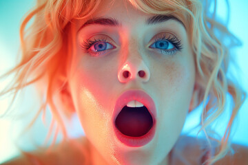 portrait of sexy young woman blonde girl having an orgasm while having sex and masturbation in bedroom