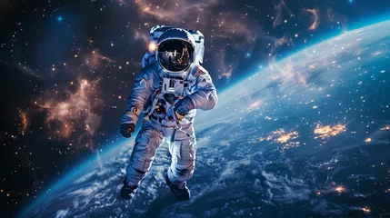 Papier Peint photo Lavable Nasa Astronaut spaceman do spacewalk while working for space station in outer space . Astronaut wear full spacesuit for space operation . Elements of this image furnished by NASA space astronaut photos.