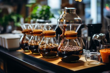 Fototapeta na wymiar Varied Coffee Selection on Counter