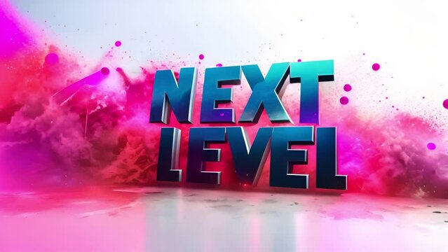 Next Level text message animation for video games. Pixelated text animated colorful. 4k video white background
