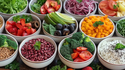Schüsseln mit gesundem Obst und Gemüse, Gesundheit, Ernährung, Diät, obst, gemüse, gesund, gesundheit, ernährung, diät, wohlbefinden, schüsseln, erdbeer, essen, beere, himbeer, rot, frisch, blaubeere