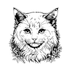 Monochromatic cat illustration, featuring bold outlines and minimal details.