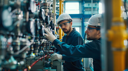 Engineer and technician working in a factory. Industry and engineering.