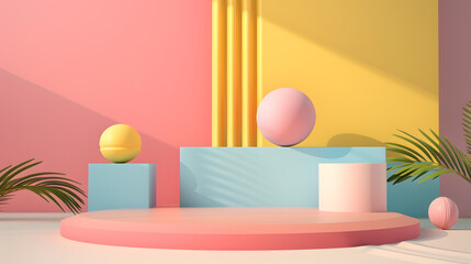 Minimalist scene with geometrical forms, 3d render
