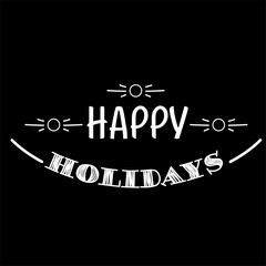 Happy holidays.Beautiful greeting card scratched calligraphy black text word gold stars. Hand drawn invitation T-shirt print design. Handwritten modern brush lettering white background isolated vector