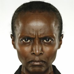 Obraz premium Unemotional African American Woman Makeup On White Background, Illustrations Images