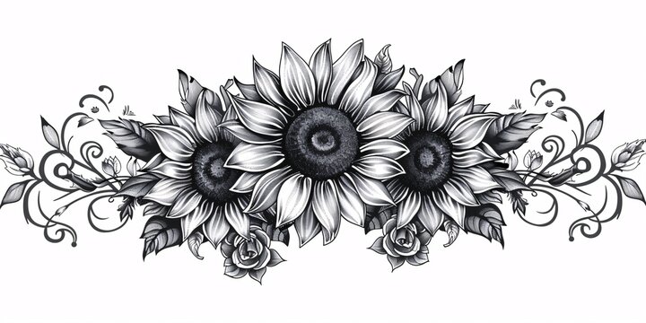 a black and white vector tattoo design with leaves of sunflowers