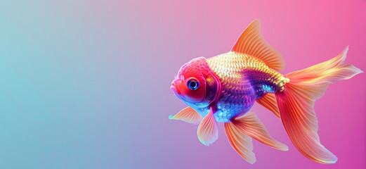 A colourful goldfish swimming in a gradient light with ethereal finesse.
