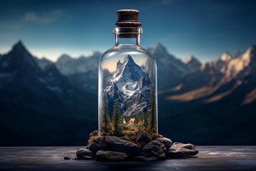 a bottle with a landscape inside