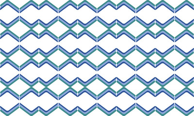 blue green ribbon wave diamond on white background, seamless pattern with repeat blue waves as horizontal strip line, replete image design for fabric printing patter