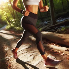 Foto auf Acrylglas beautiful woman jogging in the forest © smerlot