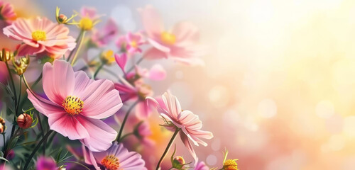 Naklejka na ściany i meble Delicate pink blossoms with a dreamy light background.