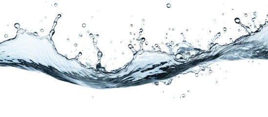 An artistic closeup of a water splash on a white background, resembling a liquid painting with transparent material and glasslike effect