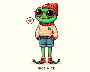 Frog guy dressed as hipster