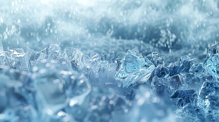 A 3D-rendered icy surface, with clusters of ice cubes strategically placed to enhance the chilly atmosphere