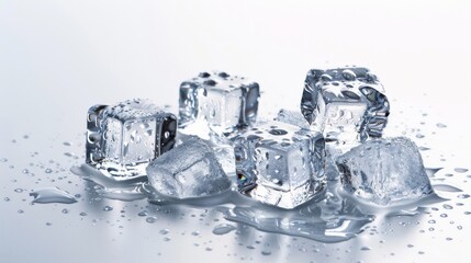 A clear image of ice cubes, isolated against a white background for clarity and focus - Powered by Adobe