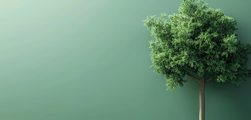A solitary tree with vibrant green leaves against a smooth gradient background.