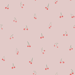 Romantic cherries seamless pattern