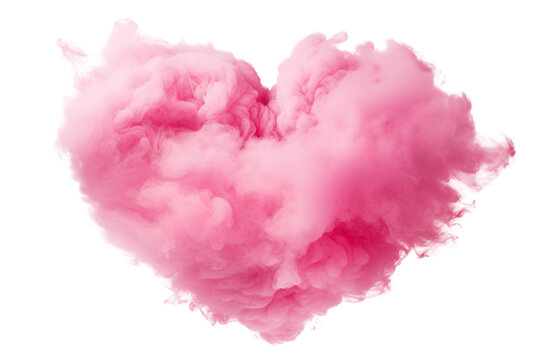 Pink cloud in the shape of a heart isolated on a transparent background.