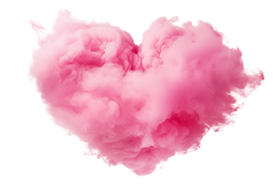 Pink cloud in the shape of a heart isolated on a transparent background.