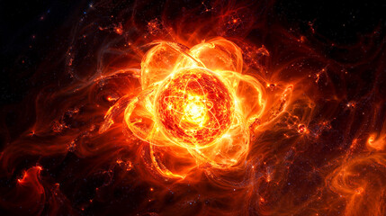 représentation d'un atome, qui ressemble à un soleil - obrazy, fototapety, plakaty