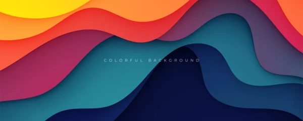 Muurstickers Colorful abstract wavy papercut layers background gradient shape design vector © Fajar