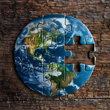 A puzzle piece fitting into a picture of the Earth, earth day concept, generative ai