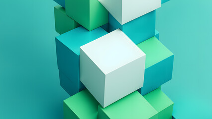  chaotic cubes with copy space blue green abstract geometric background 3d rendering cubic minimal