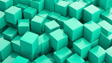  chaotic cubes with copy space blue green abstract geometric background 3d rendering cubic minimal