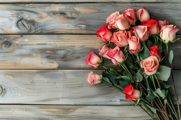 Naklejka na ściany i meble bouquet of roses on wooden background