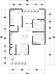 Architecture plan with furniture. home floor plan, isolated on white background, stock illustration.