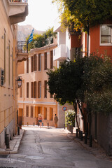 A street full of sunlight in Athens. 