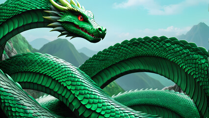 snake or dragon green skin with scale fantasy texture 3d rendered background