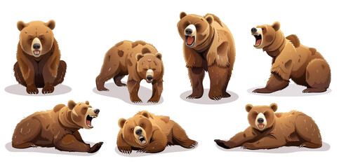 Fototapeta premium Collection of brown bears with various expressions isolated on transparent background