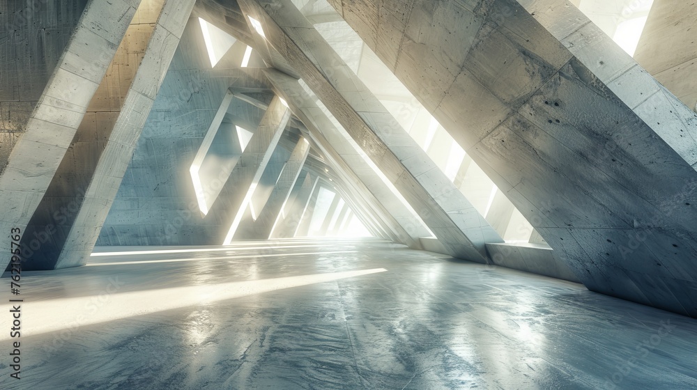 Leinwandbilder an abstract futuristic architecture rendered with concrete floors in 3d.