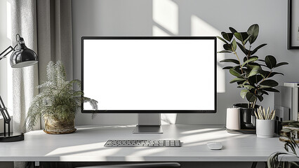 Desktop computer screen mockup in the office on the work desk