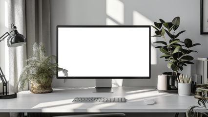 Desktop computer screen mockup in the office on the work desk