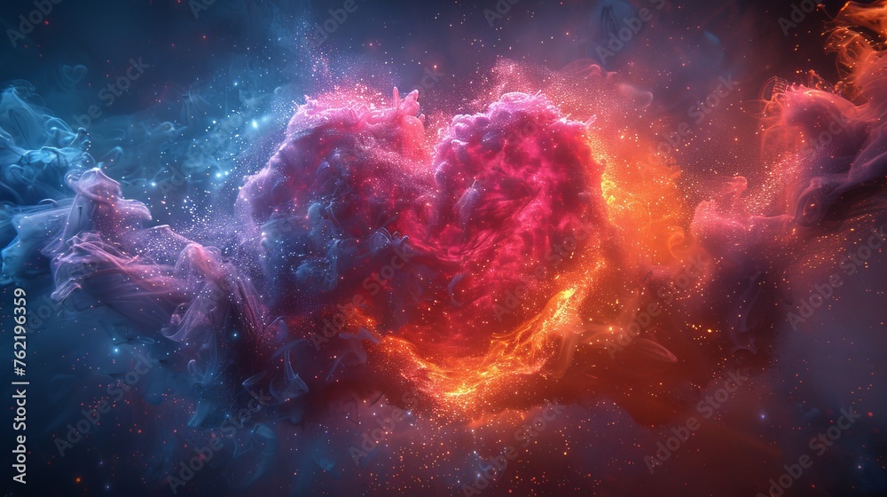 Aufkleber Heart explosion with light splash effect. Futuristic explosion of paints and inks. Universe and space modern illustration.