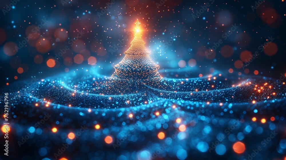 Fototapete a digital tree effect for abstract new year greetings. cyber technology tree with a futuristic look 