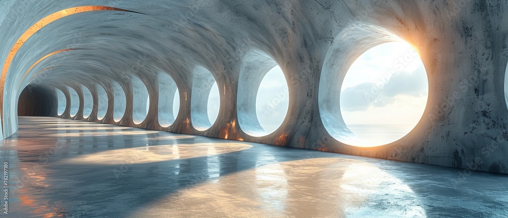 Fototapete rendering of a futuristic abstract architecture on concrete...