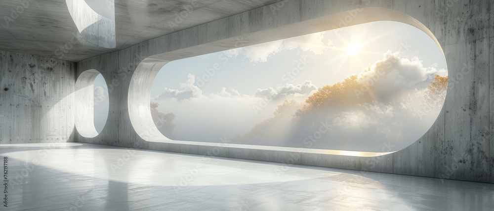 Fototapete This 3D rendering shows a futuristic abstract architecture with an empty concrete floor.